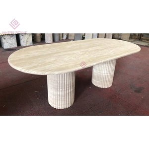 Sang trọng màu be travertine hình bầu dục bàn ăn đá tự nhiên cho phòng khách thanh lịch không gian văn phòng tinh tế - Product Image 5