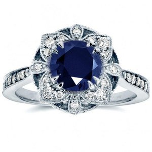 Elegante anello a forma di fiore cavo per donna, design con pietre blu intarsiate, gioielli alla moda - Product Image 3