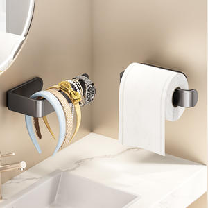 Portarrollos de papel higiénico moderno para baño, sin taladro, estante de almacenamiento rectangular para uso doméstico con ganchos para toallas y accesorios - Product Image 5