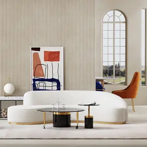 Oval şekil beyaz kadife kanepe oturma odası mobilya, modern ev dekor fikir kanepe