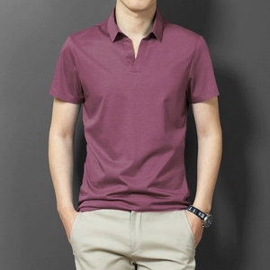 T-shirts d'été personnalisés pour hommes, tricotés à manches courtes, style <span class=keywords><strong>polo</strong></span> à col rabattu, couleur unie, basique simple, vente en gros - Product Image 1