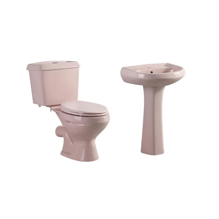 Medyag Cheapest Bathroom Toilet Basin Sets Ceramic Sanitary Blue Pink Colorful Lavatory Two Piece Toilet