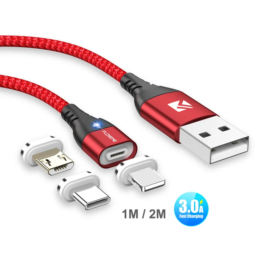 Micky — câble usb 3A LED magnétique usb type c pour iphone, micro, livraison gratuite, 1 échantillon OK, câble de données