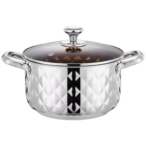 Stainless Steel Soup Pot Set 4-Piece Diamond Pattern Induction Compatible <b>Cookware</b> for Daily Meals - Product Image 5