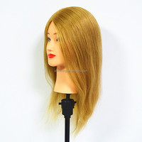 Tête de mannequin d'entraînement en cheveux humains naturels couleur or pour la vente en gros, outils de salon