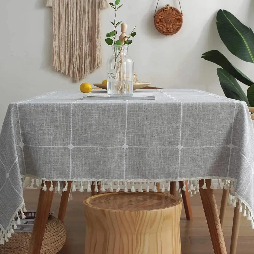 Custom Printed Desk Cloth Cover Mat Cotton Linen Tassels Lace Table Cloth