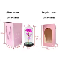Kotak hadiah penutup kaca lampu malam LED bunga mawar Foil emas grosir hadiah ulang tahun kreatif Hari Valentine Thanksgiving Modern