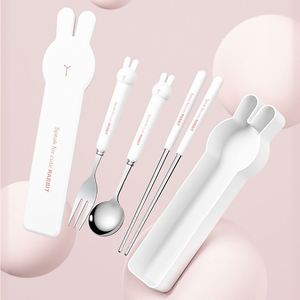 <b>Camping</b> Cutlery Set With <b>Storage</b> <b>Box</b> Travel Stainless Steel Silverware Baby Cute Cartoon Fork Spoon Chopsticks - Product Image 2