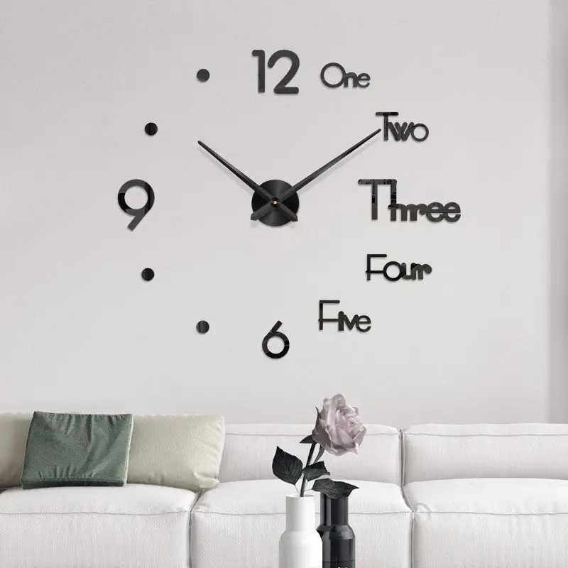 Large Wall Clock Brief Diy Quartz Watch 3D Mirror Wall Clock Modern Design Decorative Home Luxury Modern Art 3D Clock Frameless