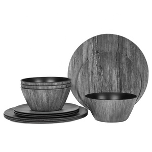 Juego <span class=keywords><strong>de</strong></span> Platos y Tazones <span class=keywords><strong>de</strong></span> Plástico con Diseño <span class=keywords><strong>de</strong></span> Madera Negra, 12 o <span class=keywords><strong>16</strong></span> <span class=keywords><strong>Piezas</strong></span>, <span class=keywords><strong>Vajilla</strong></span> <span class=keywords><strong>de</strong></span> <span class=keywords><strong>Melamina</strong></span> para Cocina, Venta al Por Mayor - Product Image 1