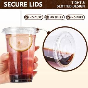 Couvre-boîtes plats de 12 oz, gobelets jetables avec couvercles pour café glacé, smoothie, Slurpee ou toute boisson froide - Product Image 4