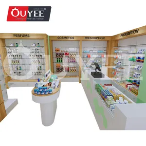 modern pharmacy design decoration display stand wooden drawer furniture equipment wall mounted medical store display stand