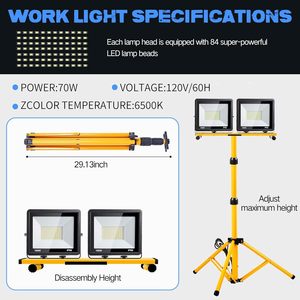 Adjustable 21000 Lumen <b>LED</b> Work <b>Light</b> 6500 Kelvin Color Temperature Waterproof Portable Certified AC IP65 Foldable Tripod WD-670 - Product Image 2