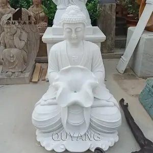 क्यांग गार्डन की प्रतिमाओं की बाहरी सजावट बौद्ध धर्म जीवन आकार सफेद संगमरमर बुद्ध जल फव्वारा मूर्तिकला