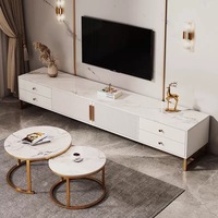Meuble TV - Ensemble de meuble TV et table basse de style moderne et simple, de taille petite, à poser au sol, avec rangement