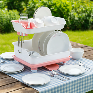 Support de rangement moderne pour accessoires de <span class=keywords><strong>cuisine</strong></span>, égouttoir à vaisselle à 2 niveaux en plastique durable à poser sur l'évier - Product Image 3