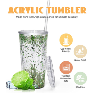 أكريليك قابل لإعادة الاستخدام كبير مثلج مع غطاء وقش جدار 20 أونصة أكواب بلاستيكية معزولة لمعان كرة الثلج - Product Image 3