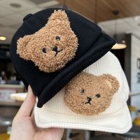 Детские шапки для девочек, аксессуары для младенцев, вельветовая детская шапка с мультяшным медведем, зимняя детская шапка-бини для мальчиков