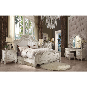 American <strong>Rustic</strong> White Queen Bedroom <strong>Set</strong> Modern French Bedroom Furniture Solid Wood Carved <strong>Bed</strong> - Product Image 2
