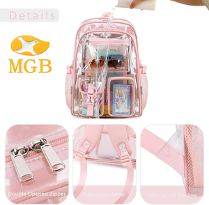 حقيبة ظهر شفافة كبيرة من كلوريد البولي فينيل مبطنة للفتيات ثقيلة وشفافة لحقيبة الكتب المدرسية الوردية مع حقيبة ظهر مغلقة بسحاب - Product Image 4