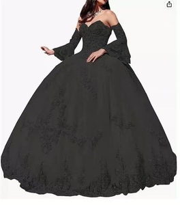 Vestido de Noche de Quinceañera de Manga Larga con Apliques de Encaje, Estilo Trompeta, Largo hasta el Suelo, con Cola Barrida, de Gran Venta - Product Image 5