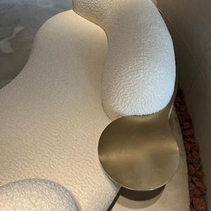 Divano Modulare Curvo in Velluto di Agnello <span class=keywords><strong>per</strong></span> Soggiorno, Negozio di <span class=keywords><strong>Abbigliamento</strong></span>, Reception o Pizzeria, Colore Crema - Product Image 3