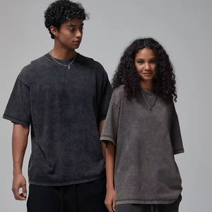 T-shirt en coton 100% de haute qualité, 250 g/m², surdimensionné, lavé à l'acide, vintage, à manches courtes, impression de logo personnalisée - Product Image 2