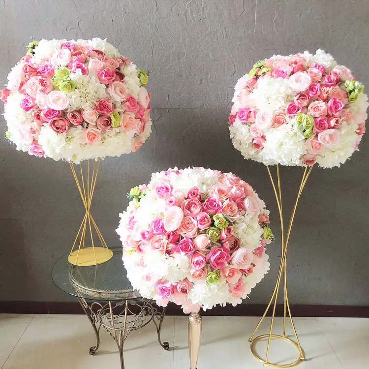 YJ China factory wedding decoration 25 inch decorative artificial white and hot pink roses flower ball