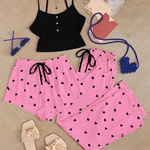 Pijamas de <span class=keywords><strong>Mujer</strong></span> para Primavera y Verano, Conjunto de Tres Piezas Dulce y Lindo, Shorts con Tirantes Altos, Traje Sexy para el Hogar - Product Image 4
