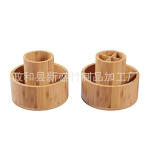 Factory wholesale cosmetic storage <b>boxes</b>, <b>makeup</b> brush and lipstick round storage <b>boxes</b>, tabletop two-layer bamboo, - Product Image 2