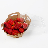 Afbreekbaar Groothandel Kraftpapier Lade Met Pla Deksel Voor Aardbei Bosbessen Dozen Mand Container Verpakking