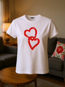 Camiseta de Mujer con Estampado de Corazones de Anime, Blanca, Manga Corta, Cuello Redondo, Informal, para el Día de San Valentín, Diseño Estampado en Tela Jersey - Product Image 2