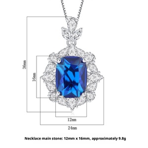 Ensemble de bijoux de fête pour femmes en cuivre écologique, motif floral, 12*16mm, avec zircon cubique bleu, comprenant une bague et un collier - Product Image 3