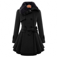 Veste d'hiver pour femmes et jeunes filles, nouvelle mode, col design, chaude, longue, grande taille, double boutonnage, avec ceinture, col superposé