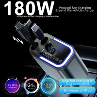 Chargeur de voiture multi-ports 5 en 1 180W avec 2 câbles extensibles, haut-parleur, lumière LED, adaptateur de chargeur de téléphone de voiture rotatif à 180 degrés