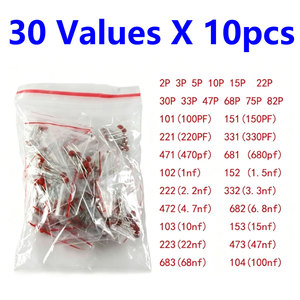Lot de 300 condensateurs céramiques 2pF-0.1uF 104 103, 30 valeurs x 10 pièces, kit assorti de composants électroniques - Product Image 1