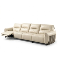 Luxuriöses 4-Sitzer-Sofa aus Vollnarbenleder mit elektrischer Liegefunktion, breiten Armlehnen und Metallbeinen – Ideal für Villen, Hotels und Großprojekte – Großhandel für Innenmöbel