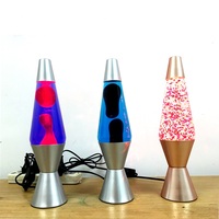 Offre Spéciale gros bouteille en verre en forme de fusée cire colorée base ronde table veilleuse corps en aluminium lampe à lave décorative à led