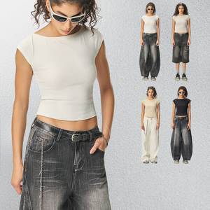 T-shirt court pour femme, style streetwear décontracté, coupe ajustée, en jersey de coton/élasthanne, tricoté, brodé, avec logo personnalisé, style Spice Girls - Product Image 2