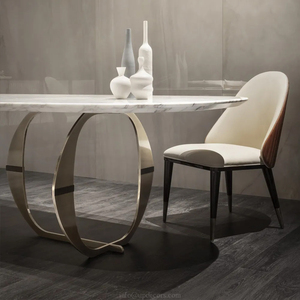 Modern Luxury <b>Dining</b> <b>Table</b> Set Oval Dinning Room Furniture <b>White</b> Marble Top Dinning <b>Table</b> With 6 Chairs UP-010 Dinning <b>Table</b> Set - Product Image 5