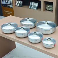 Ensemble de casseroles en aluminium au design moderne, batterie de cuisine domestique pour soupes avec fond spiralé, source transfrontalière d'Afrique