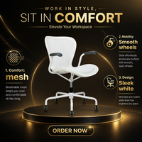 Chaise de bureau ergonomique moderne en maille respirante, accoudoirs fixes, chaise de bureau à roulettes réglable en hauteur