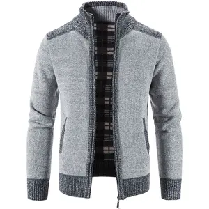 Personnalisé automne et hiver rembourré chaud épais tricots à manches longues lâche décontracté manteau fermeture éclair hommes cardigan