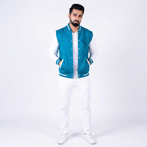 Veste de baseball classique en tissu uni pour hommes, marque FINER THREADS, laine/polyester, respirante, disponible en gros - Product Image 1