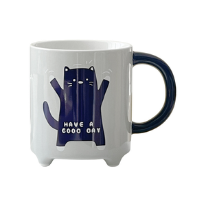 Mug à café en céramique avec couvercle et cuillère, motif de chat de dessin animé abstrait, 310 ml, passe au lave-vaisselle et au micro-ondes, pour les fêtes, la maison et le bureau - Product Image 5