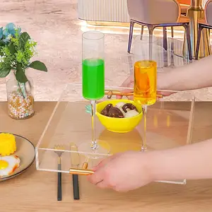 Decorativo personalizzato acrilico trasparente riciclato cibo servire vassoio rettangolo lucite amaretto vassoio di visualizzazione