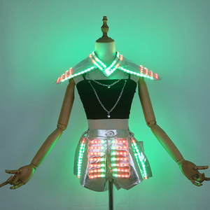 Traje LED Luminoso para Mujer, Chal y Pantalones Cortos, Atuendo de DJ para <span class=keywords><strong>Discoteca</strong></span>, Ropa de Baile Gogo para Actuaciones en Escenario, Vestuario Rave para Festivales de Música - Product Image 1