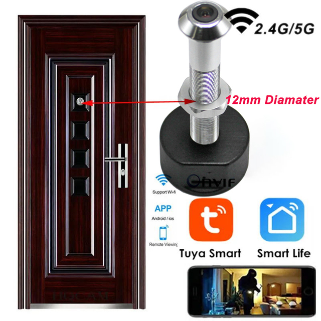 2024 New Mini Smartlife Smart Home Door Viewer Tuya Video Peephole with 12mm 5G 2.4G Wifi Camera Motion Detection Eye Hole Tuya