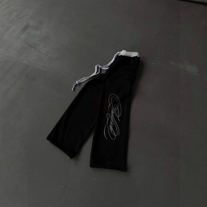 Custom Printed <strong>Black</strong> Loose Pants for Men 380gsm Fine Cotton Drawstring <strong>Cord</strong> Sweatpants Formal <strong>Trousers</strong> Smart Box Pants - Product Image 2