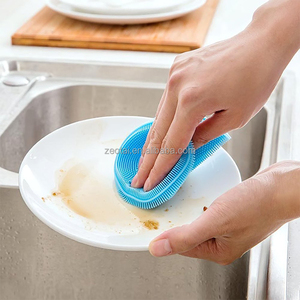 Hot Sale Newly Anti-bacterial <b>Round</b> Silicone Sponge Kitchen Clean <b>Brush</b> Silicone Dish Scrub for Dishwashing - Product Image 4